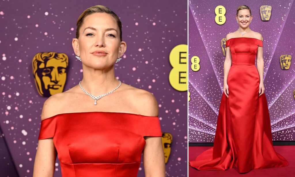BAFTA nominee Kate Hudson oozes Hollywood glamour in a scarlet Prada gown